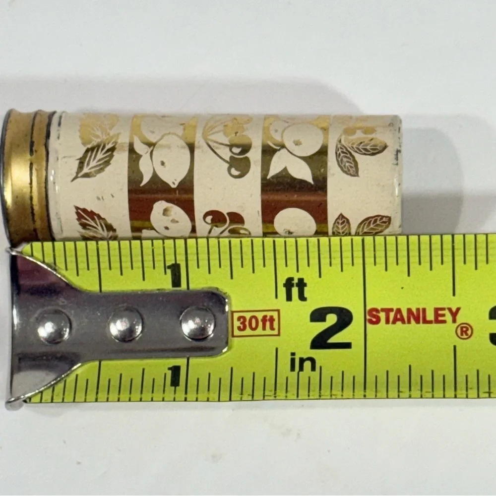 Tums Antacid Vintage Metal Pushup Pocket Travel Container Fruit Print Gld Ivory